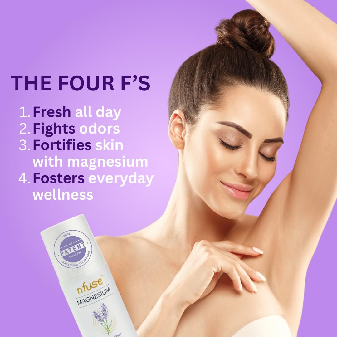 nfuse Magnesium Roll-On Deodorant – Natural, Aluminum-Free, Patented Magnesium Delivery, Lavender Essential Oils (Relax and Restore), 2.7 oz Avelisse