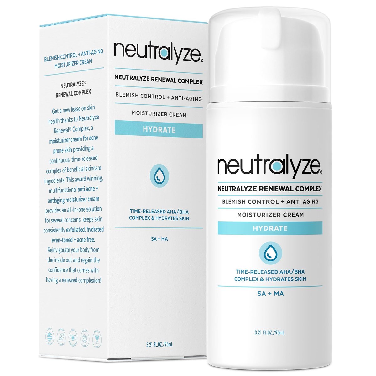 Neutralyze Renewal Complex Acne Moisturizer for Face - Maximum Strength, Time Released 2% Mandelic Acid & 2% Salicylic Acid Acne Treatment Cream - Suitable for All Skin Types, Teens & Adults Avelisse