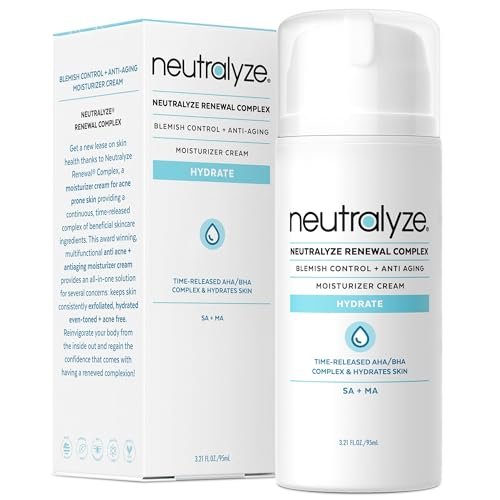 Neutralyze Renewal Complex Acne Moisturizer for Face - Maximum Strength, Time Released 2% Mandelic Acid & 2% Salicylic Acid Acne Treatment Cream - Suitable for All Skin Types, Teens & Adults Avelisse