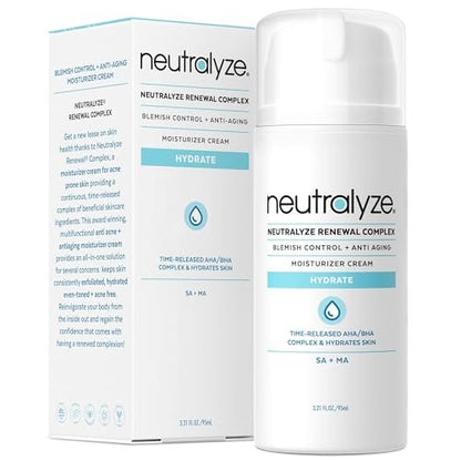 Neutralyze Renewal Complex Acne Moisturizer for Face - Maximum Strength, Time Released 2% Mandelic Acid & 2% Salicylic Acid Acne Treatment Cream - Suitable for All Skin Types, Teens & Adults Avelisse