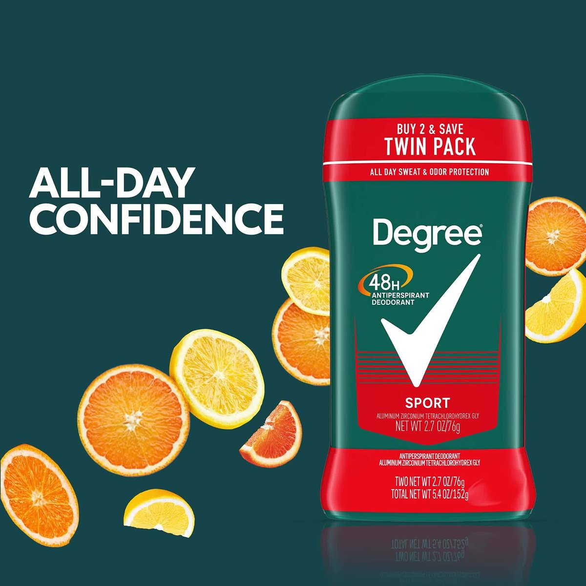 Degree Men Original Protection Antiperspirant Deodorant Sport Twin Pack – 48-Hour Sweat & Odor Control, 2.7 oz (Pack of 2) - görsel 4