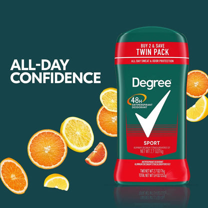 Degree Men Original Protection Antiperspirant Deodorant Sport Twin Pack – 48-Hour Sweat & Odor Control, 2.7 oz (Pack of 2)