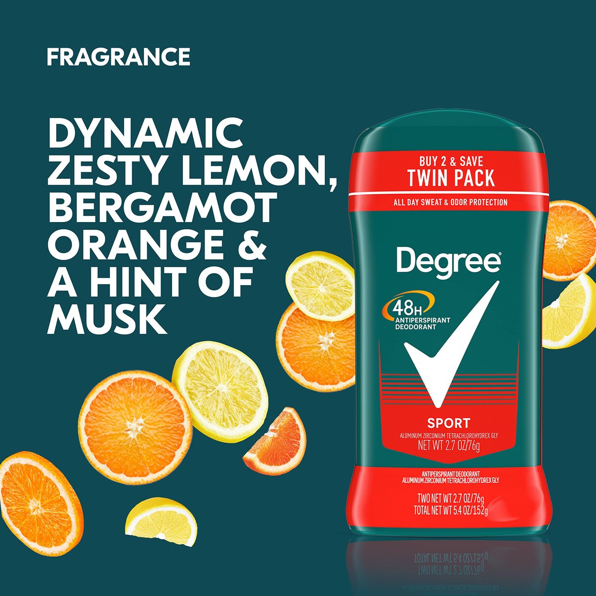 Degree Men Original Protection Antiperspirant Deodorant Sport Twin Pack – 48-Hour Sweat & Odor Control, 2.7 oz (Pack of 2) - görsel 8