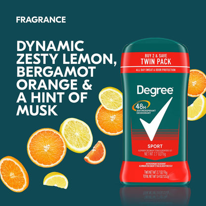 Degree Men Original Protection Antiperspirant Deodorant Sport Twin Pack – 48-Hour Sweat & Odor Control, 2.7 oz (Pack of 2)