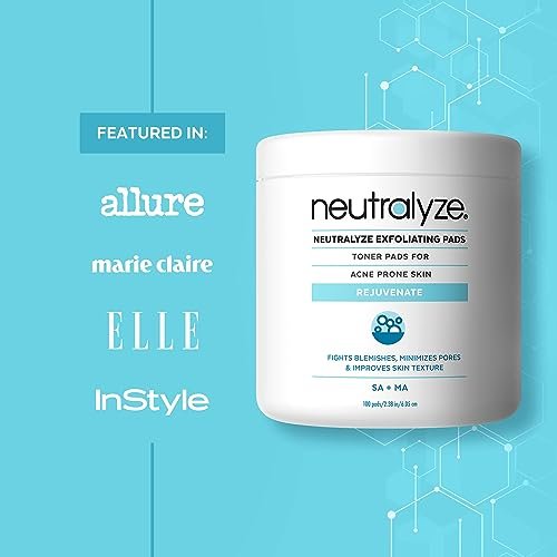 Neutralyze Exfoliating Acne Treatment Wipes - Maximum Strength Textured Acne Pads with Mandelic Acid & Salicylic Acid for Face & Body - All Skin Types, Teens & Adults (100 Wipes) Avelisse