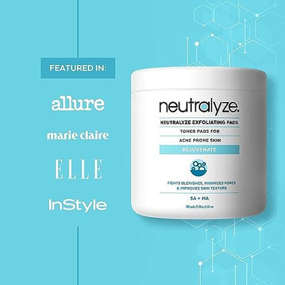 Neutralyze Exfoliating Acne Treatment Wipes - Maximum Strength Textured Acne Pads with Mandelic Acid & Salicylic Acid for Face & Body - All Skin Types, Teens & Adults (100 Wipes) Avelisse