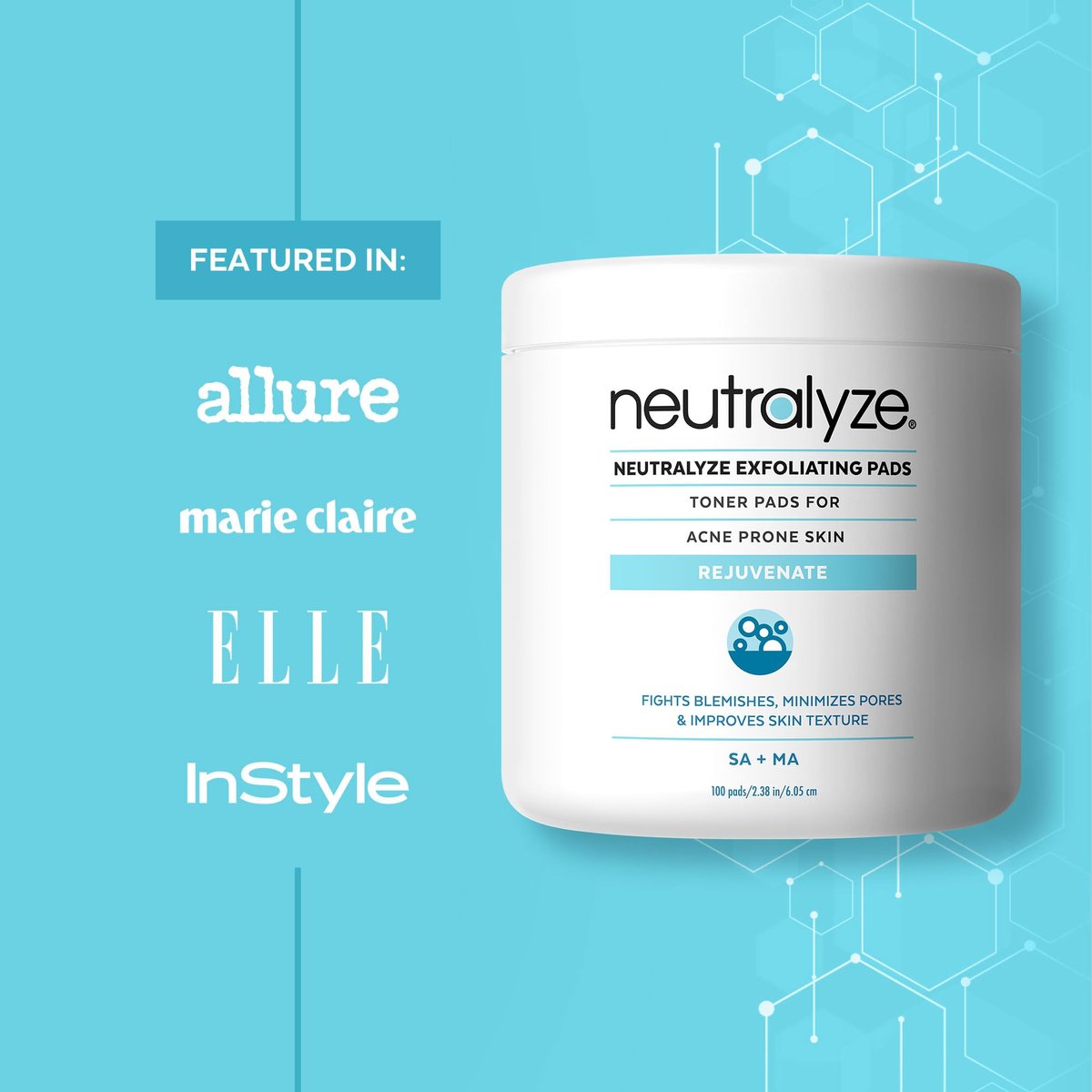 Neutralyze Exfoliating Acne Treatment Wipes - Maximum Strength Textured Acne Pads with Mandelic Acid & Salicylic Acid for Face & Body - All Skin Types, Teens & Adults (100 Wipes) Avelisse