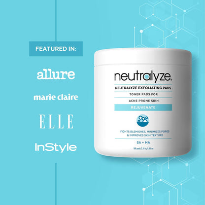 Neutralyze Exfoliating Acne Treatment Wipes - Maximum Strength Textured Acne Pads with Mandelic Acid & Salicylic Acid for Face & Body - All Skin Types, Teens & Adults (100 Wipes) Avelisse