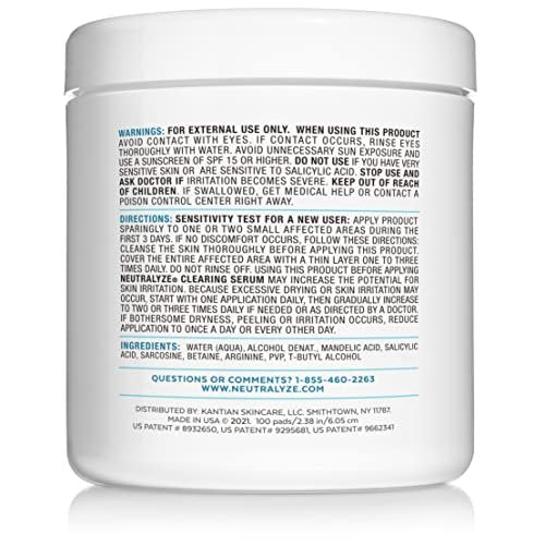 Neutralyze Exfoliating Acne Treatment Wipes - Maximum Strength Textured Acne Pads with Mandelic Acid & Salicylic Acid for Face & Body - All Skin Types, Teens & Adults (100 Wipes) Avelisse
