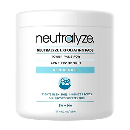 Neutralyze Exfoliating Acne Treatment Wipes - Maximum Strength Textured Acne Pads with Mandelic Acid & Salicylic Acid for Face & Body - All Skin Types, Teens & Adults (100 Wipes) Avelisse