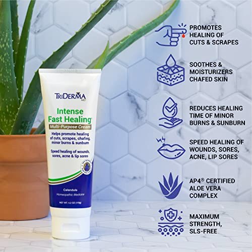 TriDerma Intense Fast Skin Healing Cream – 4 oz Tube for Hard-to-Heal Skin Irritations, Sores, Rashes, Dry Cracked Hands, Cuts, Chafing, Burns, Scrapes – FSA Eligible First Aid Essential Avelisse