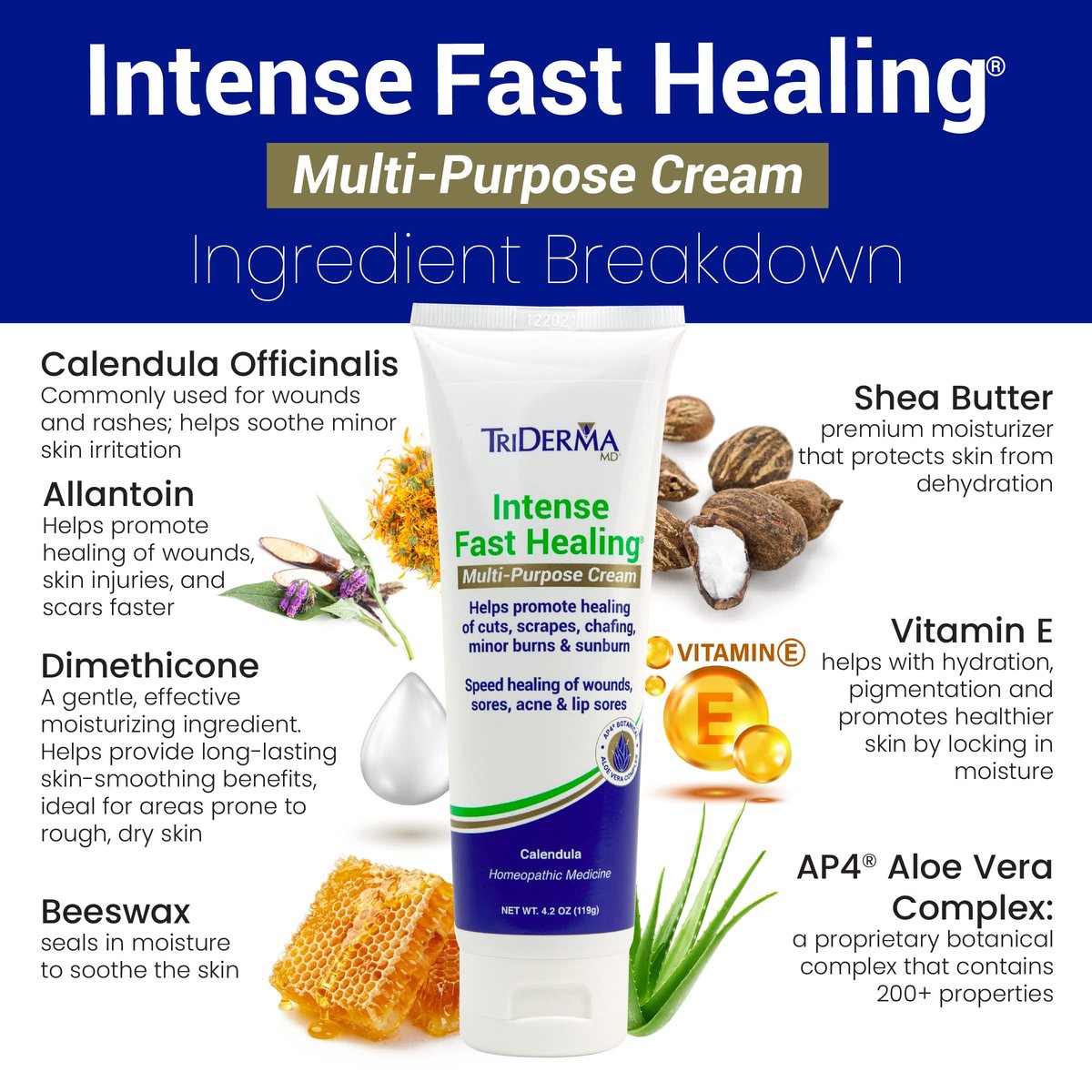 TriDerma Intense Fast Skin Healing Cream – 4 oz Tube for Hard-to-Heal Skin Irritations, Sores, Rashes, Dry Cracked Hands, Cuts, Chafing, Burns, Scrapes – FSA Eligible First Aid Essential Avelisse