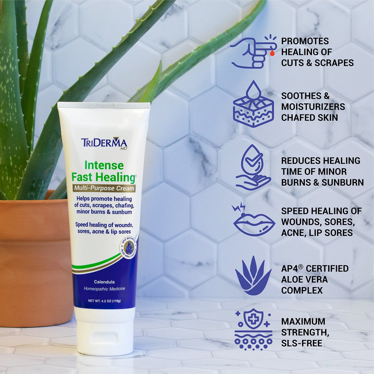TriDerma Intense Fast Skin Healing Cream – 4 oz Tube for Hard-to-Heal Skin Irritations, Sores, Rashes, Dry Cracked Hands, Cuts, Chafing, Burns, Scrapes – FSA Eligible First Aid Essential Avelisse