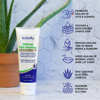 TriDerma Intense Fast Skin Healing Cream – 4 oz Tube for Hard-to-Heal Skin Irritations, Sores, Rashes, Dry Cracked Hands, Cuts, Chafing, Burns, Scrapes – FSA Eligible First Aid Essential Avelisse
