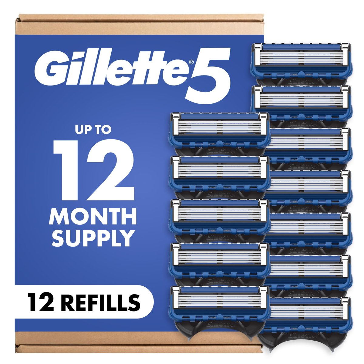 Gillette 5 Men's 5-Blade Razor Blade Refills, 12 Count – Smooth, Close Shave Avelisse
