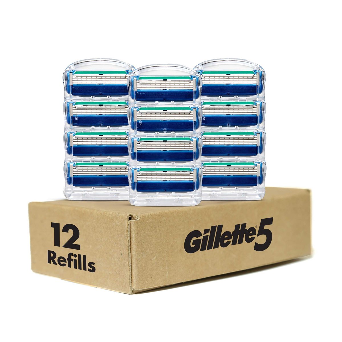 Gillette 5 Men's 5-Blade Razor Blade Refills, 12 Count – Smooth, Close Shave Avelisse