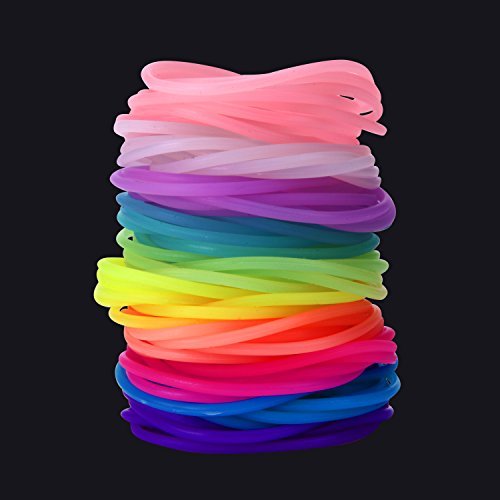 Senkary 120-Piece Silicone Jelly Bracelets - Glow Neon 80s Rubber Bracelets Gel Gummy Elastic Hair Ties for Adults, Women, Kids, Girls, Party Favors (10 Colors) Avelisse