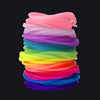 Senkary 120-Piece Silicone Jelly Bracelets - Glow Neon 80s Rubber Bracelets Gel Gummy Elastic Hair Ties for Adults, Women, Kids, Girls, Party Favors (10 Colors) Avelisse