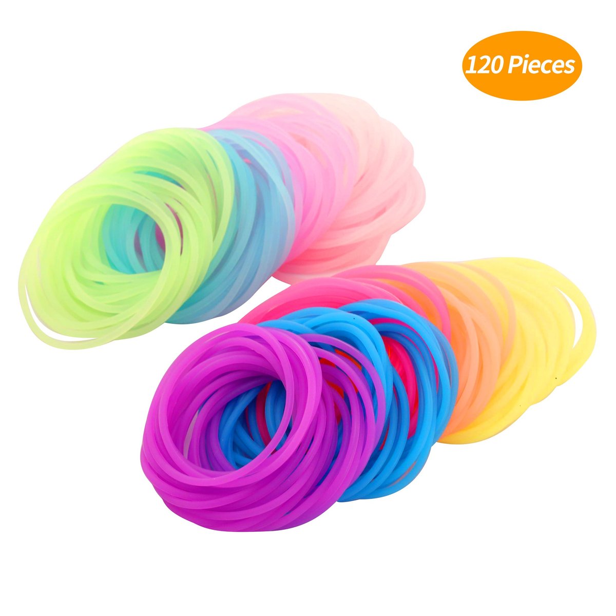Senkary 120-Piece Silicone Jelly Bracelets - Glow Neon 80s Rubber Bracelets Gel Gummy Elastic Hair Ties for Adults, Women, Kids, Girls, Party Favors (10 Colors) Avelisse