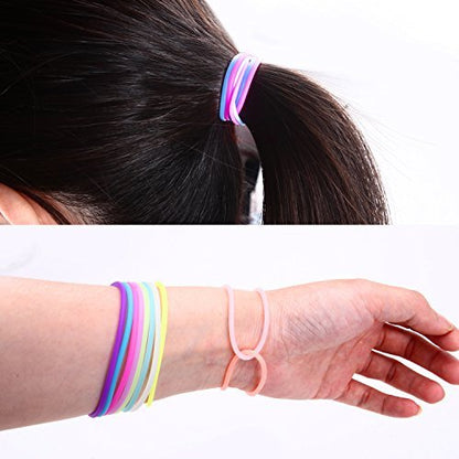 Senkary 120-Piece Silicone Jelly Bracelets - Glow Neon 80s Rubber Bracelets Gel Gummy Elastic Hair Ties for Adults, Women, Kids, Girls, Party Favors (10 Colors) Avelisse