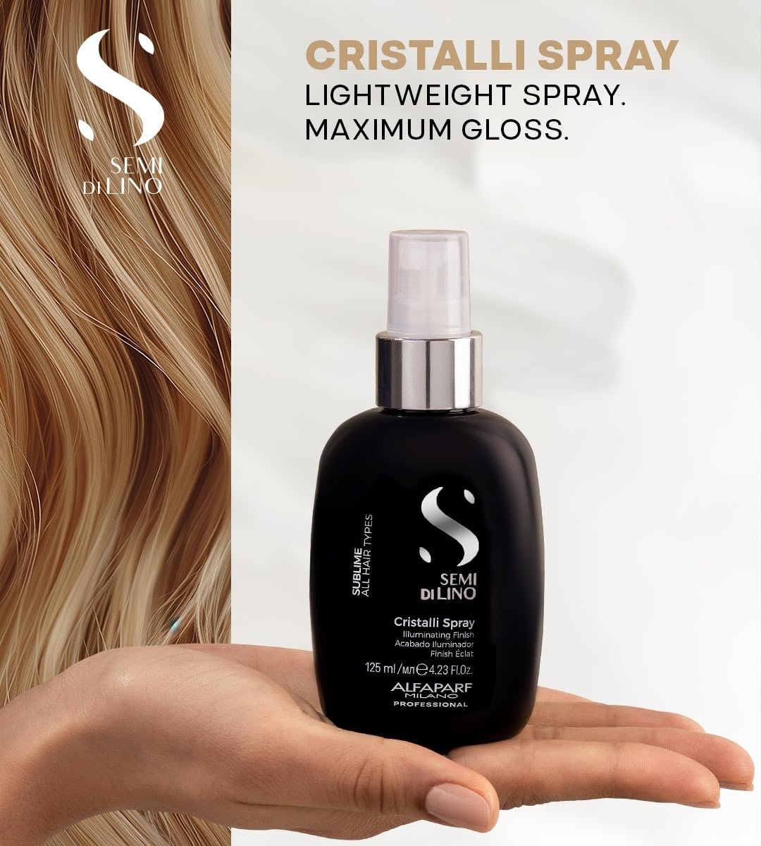 ALFAPARF MILANO Semi di Lino Sublime Cristalli Smoothing Finishing Spray - Lightweight Hair Oil Serum for Gloss and Shine (4.23 fl oz) Avelisse