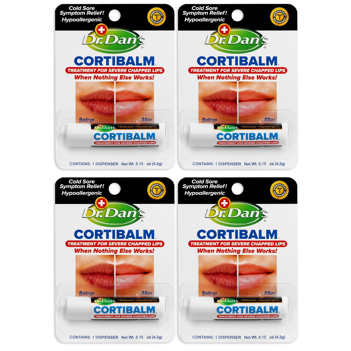Dr. Dan's Cortibalm 4-Pack – Healing Lip Balm for Severely Dry, Cracked & Chapped Lips – Men, Women & Children Avelisse