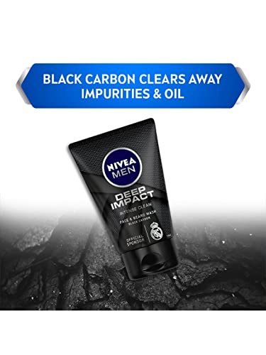 NIVEA Men Deep Impact Intense Clean Face and Beard Wash - Black Carbon, 3.3 oz (100 ml)