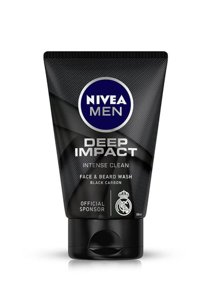 NIVEA Men Deep Impact Intense Clean Face and Beard Wash - Black Carbon, 3.3 oz (100 ml)