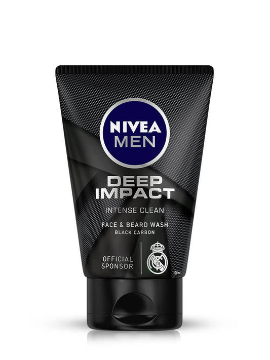 NIVEA Men Deep Impact Intense Clean Face and Beard Wash - Black Carbon, 3.3 oz (100 ml)