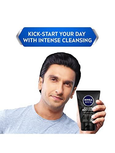 NIVEA Men Deep Impact Intense Clean Face and Beard Wash - Black Carbon, 3.3 oz (100 ml)