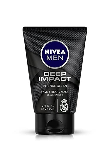 NIVEA Men Deep Impact Intense Clean Face and Beard Wash - Black Carbon, 3.3 oz (100 ml)