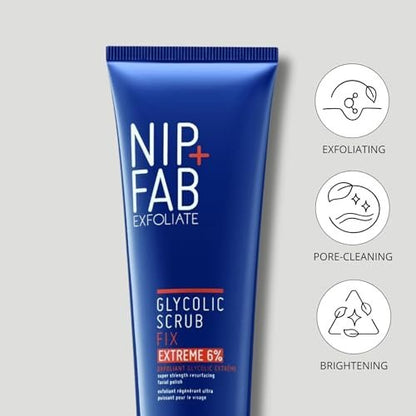 Nip + Fab Glycolic Fix Scrub Extreme – 6% Glycolic Acid 3-in-1 Facial Exfoliator & Pore Refiner, 2.5 fl oz Avelisse