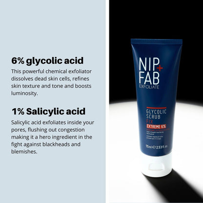 Nip + Fab Glycolic Fix Scrub Extreme – 6% Glycolic Acid 3-in-1 Facial Exfoliator & Pore Refiner, 2.5 fl oz Avelisse
