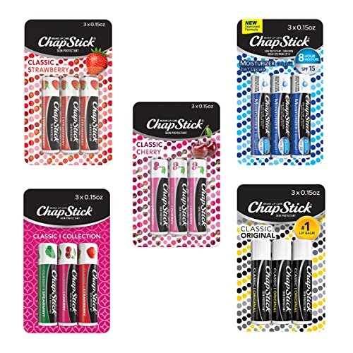 ChapStick Classic Collection Flavored Lip Balm Tubes Pack, Lip Moisturizer - 0.15 Oz (Box of 5 Packs of 3) Avelisse