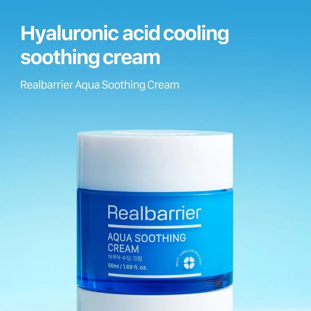 Real Barrier Aqua Soothing Cream 1.7 Fl Oz - Hyaluronic Acid Face Moisturizer for Sensitive, Dry Skin with Chamomile Extract - Korean Skincare Redness Relief Avelisse