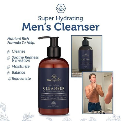 Era Organics USDA Organic Men's Face Wash - Nourishing & Hydrating Facial and Body Cleanser for Smoother Skin Avelisse