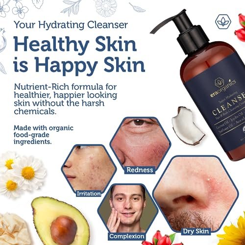 Era Organics USDA Organic Men's Face Wash - Nourishing & Hydrating Facial and Body Cleanser for Smoother Skin Avelisse
