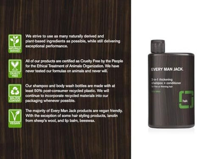 Every Man Jack 2-in-1 Thickening Shampoo + Conditioner - Twin Pack, 13.5 Fl Oz Each - Naturally Derived with Coconut, Aloe & Tea Tree Oil Avelisse