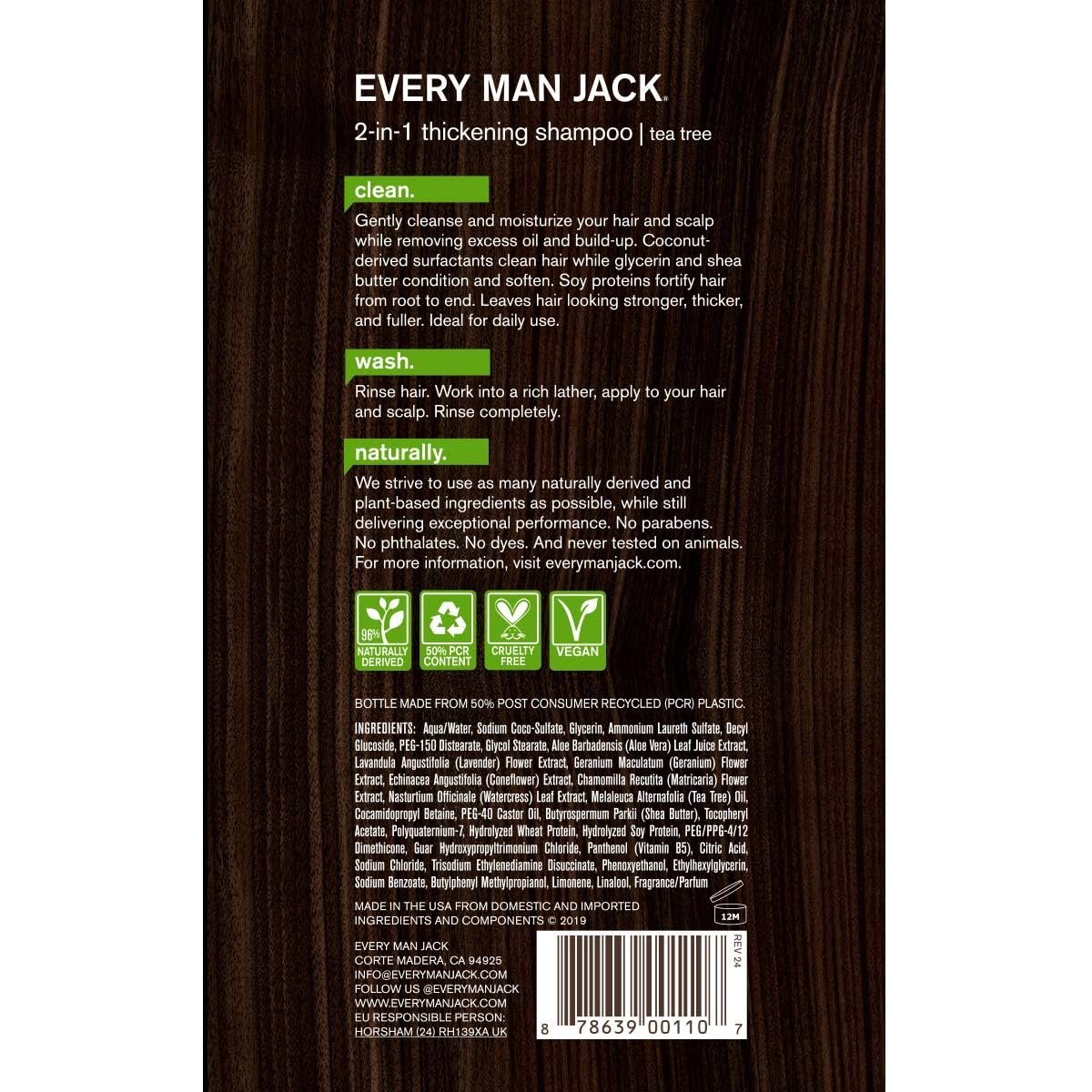 Every Man Jack 2-in-1 Thickening Shampoo + Conditioner - Twin Pack, 13.5 Fl Oz Each - Naturally Derived with Coconut, Aloe & Tea Tree Oil Avelisse