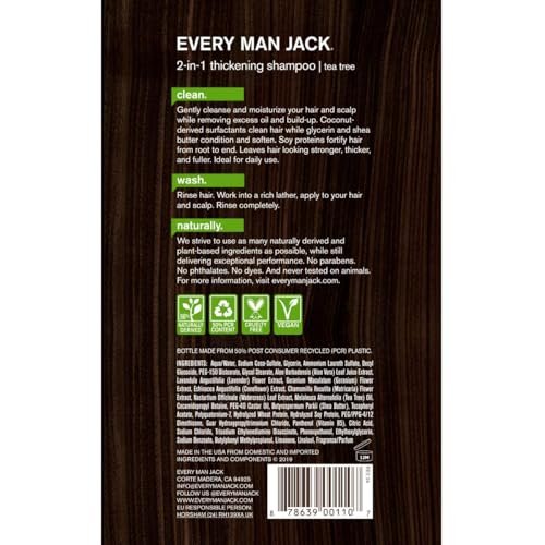 Every Man Jack 2-in-1 Thickening Shampoo + Conditioner - Twin Pack, 13.5 Fl Oz Each - Naturally Derived with Coconut, Aloe & Tea Tree Oil Avelisse