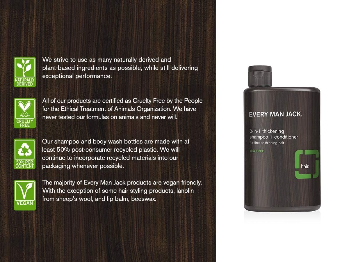 Every Man Jack 2-in-1 Thickening Shampoo + Conditioner - Twin Pack, 13.5 Fl Oz Each - Naturally Derived with Coconut, Aloe & Tea Tree Oil Avelisse