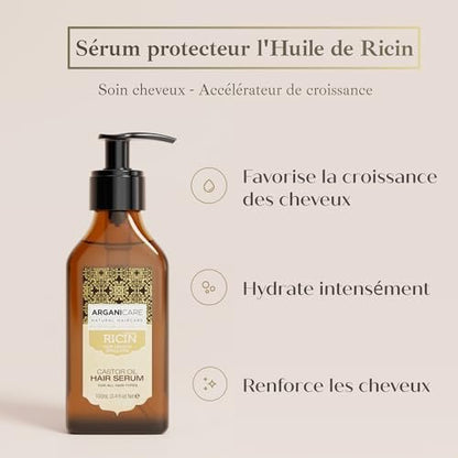 Arganicare Castor Range Protective Serum – Strengthens & Restores Hair, Promotes Growth, Intense Hydration, 3.38 fl oz