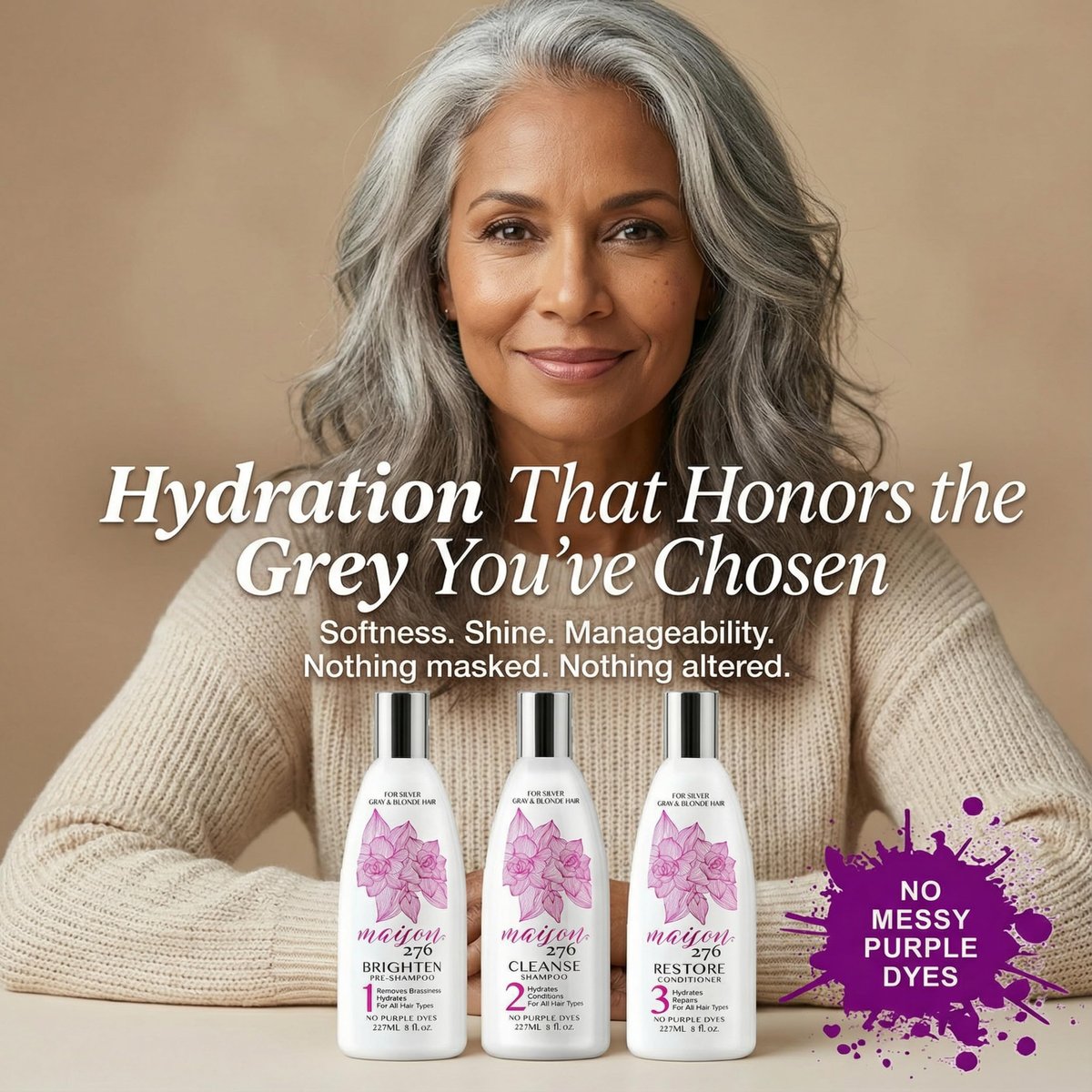 Maison 276 HYDRATE Shampoo for Grey & Silver Hair – Deep Hydration, Gentle Cleanse, No Purple Dyes, Plant-Based Care for Naturally Grey Hair, Sulfate-Free, 8 oz Avelisse