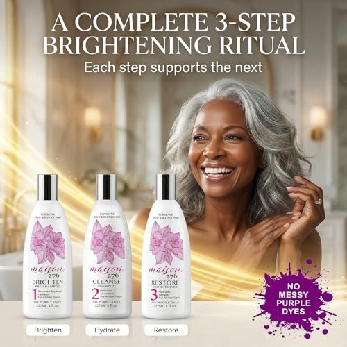 Maison 276 Pre-Shampoo, Shampoo & Conditioner for Silver, Gray & Blonde Hair - 3-Step Tone-Brightening System, Neutralizes Brassiness, Sulfate-Free, 3x 8 oz Bottles Avelisse