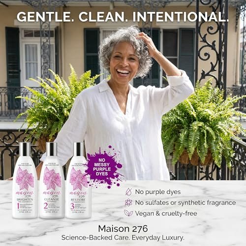 Maison 276 Pre-Shampoo, Shampoo & Conditioner for Silver, Gray & Blonde Hair - 3-Step Tone-Brightening System, Neutralizes Brassiness, Sulfate-Free, 3x 8 oz Bottles Avelisse