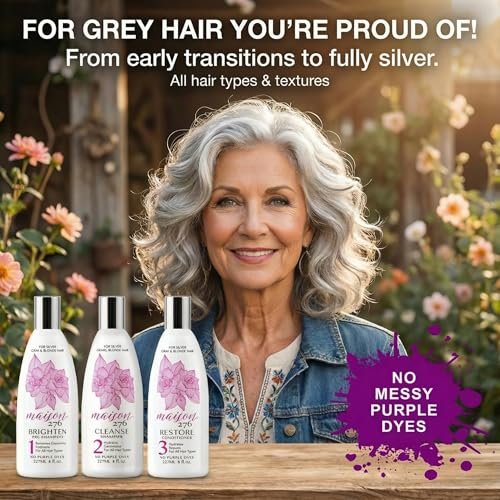 Maison 276 Pre-Shampoo, Shampoo & Conditioner for Silver, Gray & Blonde Hair - 3-Step Tone-Brightening System, Neutralizes Brassiness, Sulfate-Free, 3x 8 oz Bottles Avelisse