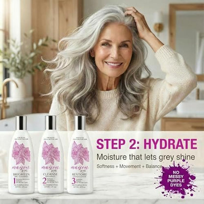 Maison 276 Pre-Shampoo, Shampoo & Conditioner for Silver, Gray & Blonde Hair - 3-Step Tone-Brightening System, Neutralizes Brassiness, Sulfate-Free, 3x 8 oz Bottles Avelisse