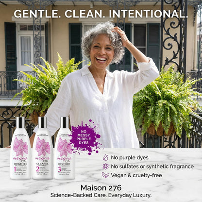 Maison 276 Pre-Shampoo, Shampoo & Conditioner for Silver, Gray & Blonde Hair - 3-Step Tone-Brightening System, Neutralizes Brassiness, Sulfate-Free, 3x 8 oz Bottles Avelisse