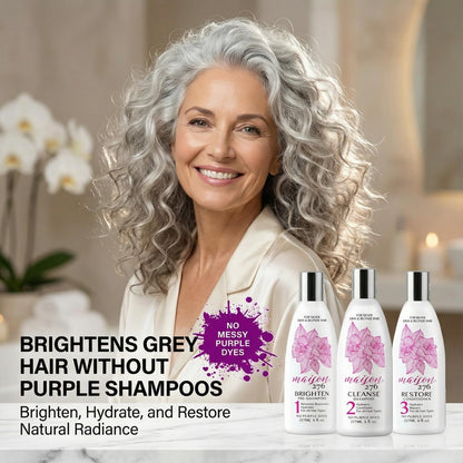 Maison 276 Pre-Shampoo, Shampoo & Conditioner for Silver, Gray & Blonde Hair - 3-Step Tone-Brightening System, Neutralizes Brassiness, Sulfate-Free, 3x 8 oz Bottles Avelisse