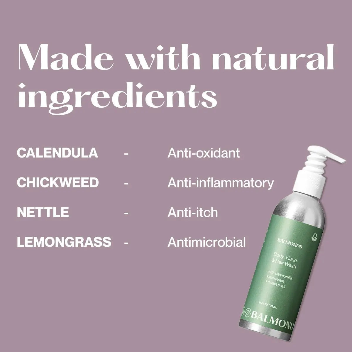 Balmonds Body, Hand & Hair Wash - 100% Natural Shampoo & Body Wash for Dry & Sensitive Skin, Soap Free, Vegan & Cruelty Free (6.8 oz) Avelisse